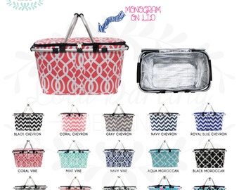 Market Tote Monogrammed & Insulated/ Monogrammed Cooler/ Grocery Tote/ Picnic Basket