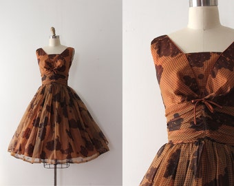 vintage 1950s dress // 50s brown evening dress