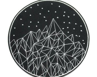 1pc Extra Large Mountains and Night Sky Embroidered Applique Patch. Iron On or Sew On Badge for T-shirts, Jackets, Shirts. 14cm wide