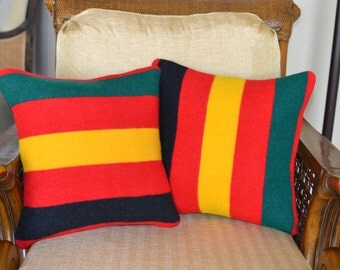 large Wool Pillow Covers PAIR handmade striped pillows Rainier National Park fabric accent lodge cabin pillow shams Mt Rainier