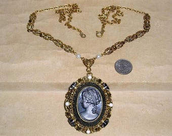 Hematite Cameo West Germany Necklace and Earrings