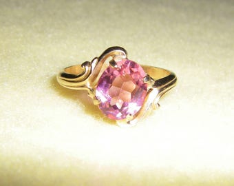 Vintage Vargas Ring 14KT GF Gold Filled Ring, pink stone in yellow gold filigree, signed vintage ring, new old stock