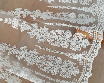 E 3D Floral Lace Embroidery Bridal Applique Beaded Pearl Tulle Wedding Vintage