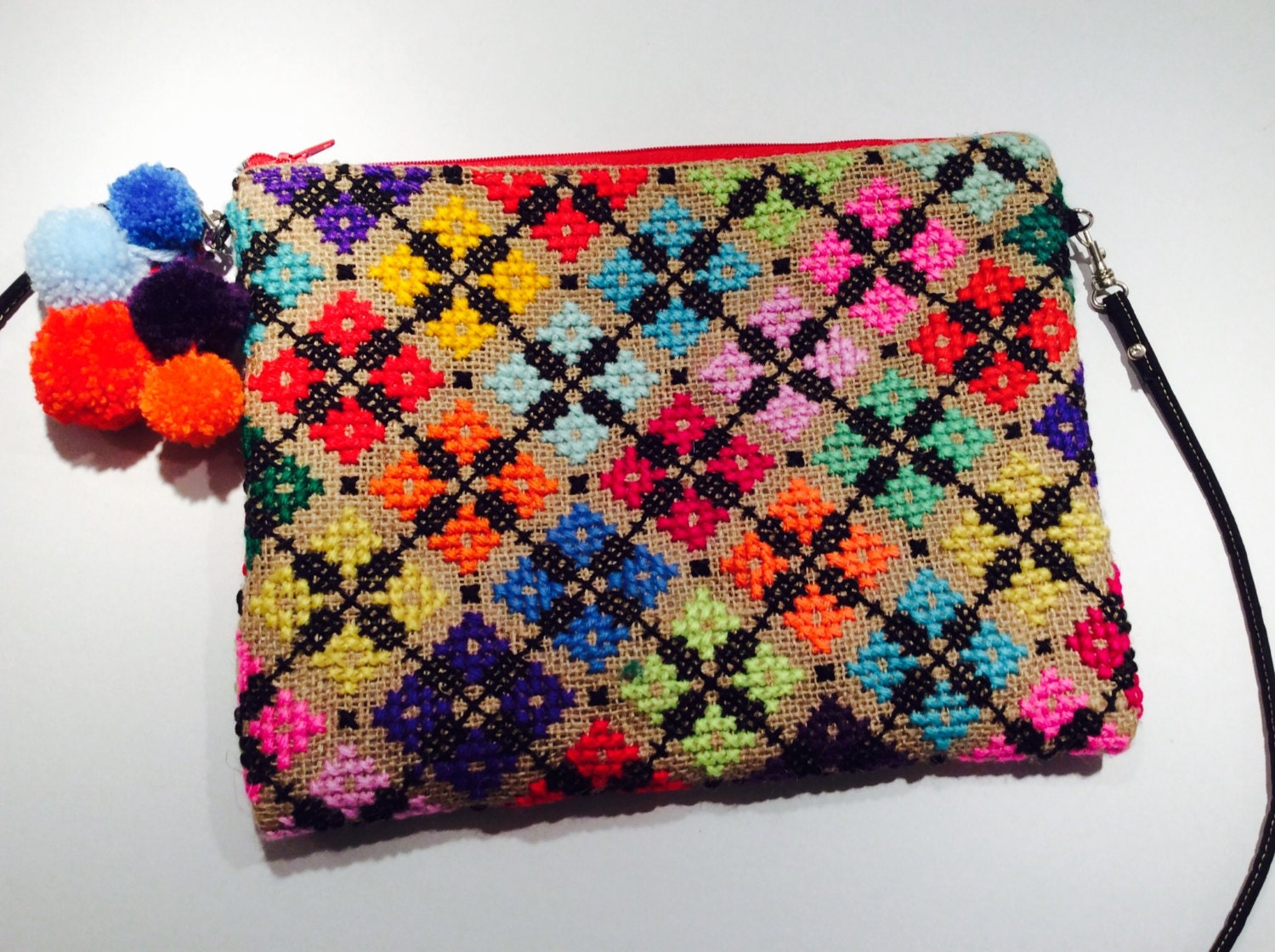 SOLD Crossbody bag cross stitch embroidered pouch bag with