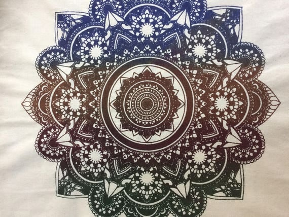 MANDALA TOTE BAG -Yoga bag -Mandala- Hippie bag- Screen print- Cotton Bag- Hand Printed- Bag for Life- Upcycled Bag- Recycle- Handmade