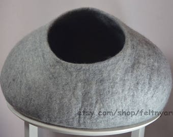 Natural gray cat cave, cat house, cat furniture, felt cat house, felt cat bed.