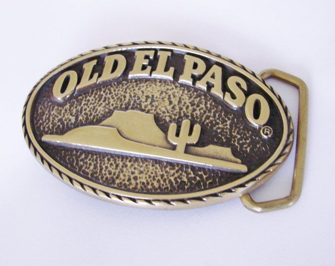 Vintage Solid Brass Old El Paso Belt Buckle / Blue Bayou Brass / Houston Texas / Mens Accessories