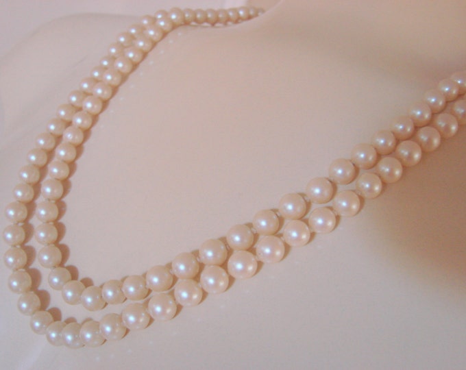 Vintage Flapper Hand Knotted Pearl Necklace Glass Beads 52 Inches Wedding Bridal Antique Jewelry Jewellery