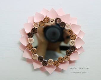 paper dahlia wall mirror || 5 5/8'' dahlia wall decor || nursery wall decor | baby shower gift || floral wall mirror -texture blush