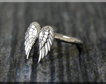 Angel Wings Ring, Sterling Silver Angel Wings Ring, Angel Jewelry, Stacking Jewelry, Stacking Ring, Faith Jewelry, Sterling Silver Ring