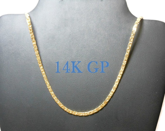 Gold plated chain necklace, 14K GP with hinged clip clasp, sparkly textured chain