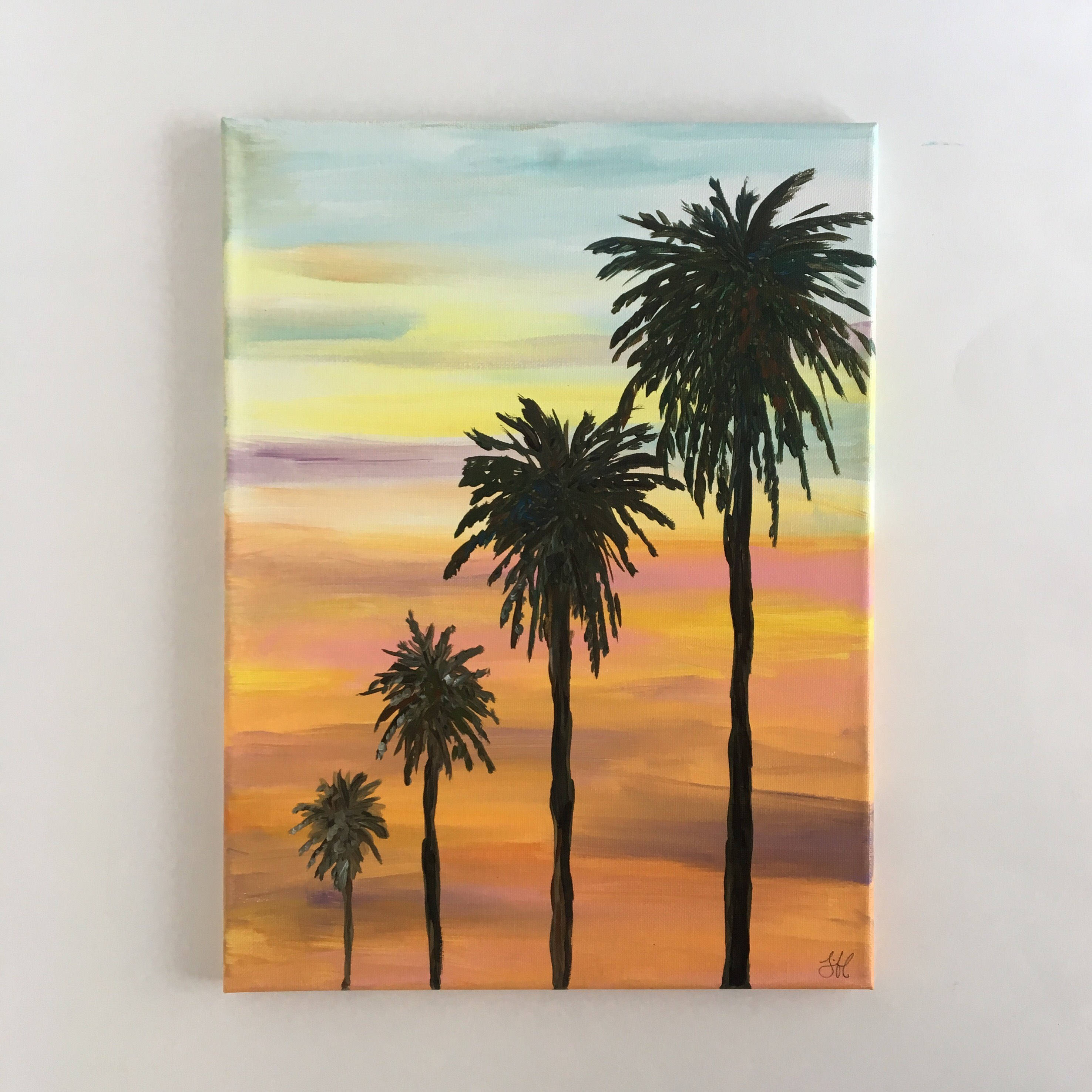 Palm Trees Sunset Wall Art Canvas Painting Original Art