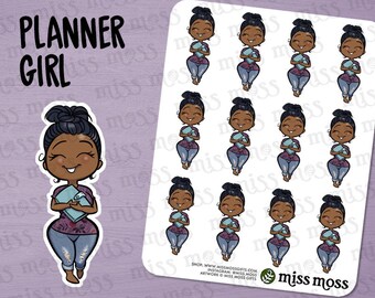 Planner Girl Stickers, Brown Skin, Plus Size, Curvy, African American Black - Erin Condren, Happy Planner, Filofax, Decorative