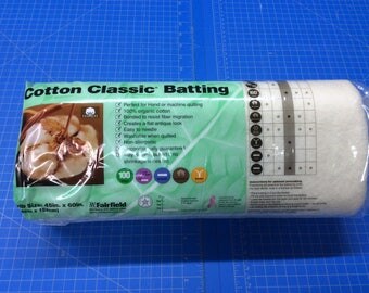 100% Organic Cotton Batting// Crib Size// 45"x60"//Fairfield Cotton Classic Batting