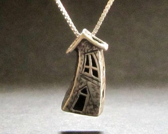 Crooked House Fairy House necklace pendant BEAD Sterling handmade in USA