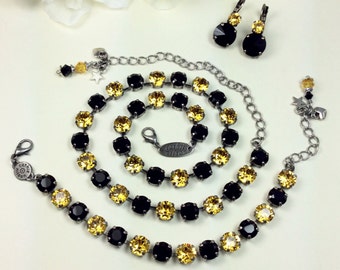 Swarovski Crystal - Black / Gold Crystal 8.5mmNecklace - Pittsburgh STEELERS, Penguins, & Pirates Colors -Designer Inspired - FREE SHIPPING
