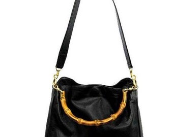 Gucci black leather bag with bamboo handles vtg
