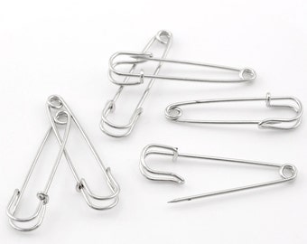 Safety Pin Brooch - Silver Tone - 5cm x 1.3cm