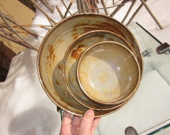 Set of 3 Purple/Ochre/Brown Nesting Bowls