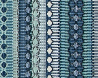 Dark Blue Stripe Upholstery Fabric by the Yard - Custom Navy and Aqua Pillow Covers - Heavyweight Dark Blue Fabric - Heavy Duty Fabric