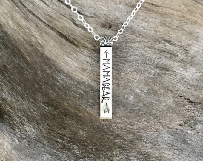 Sterling Silver Name Plate, Long Necklace, Personalized Name Tag Pendant, Vertical Name Necklace