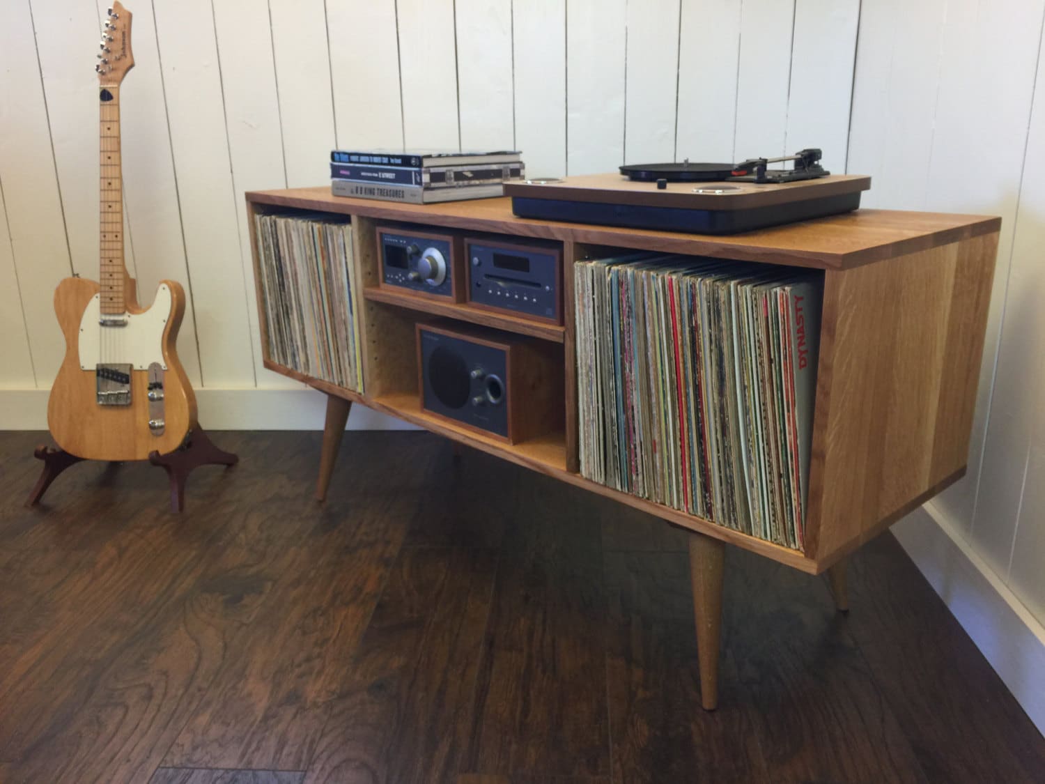1950s oak record player shelf