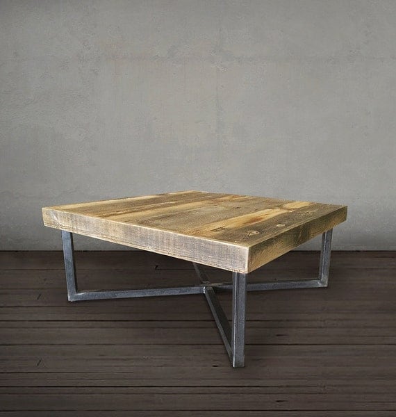 Reclaimed Wood Coffee Table Tube Steel Legs by AtlasWoodCo on Etsy