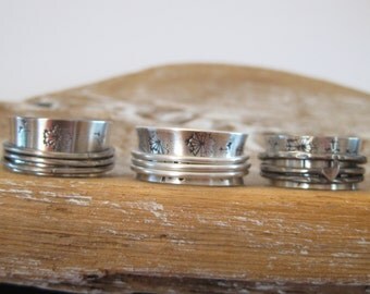 Custom personalized dandelion sterling silver spinner fidget spin ring for mom mothers