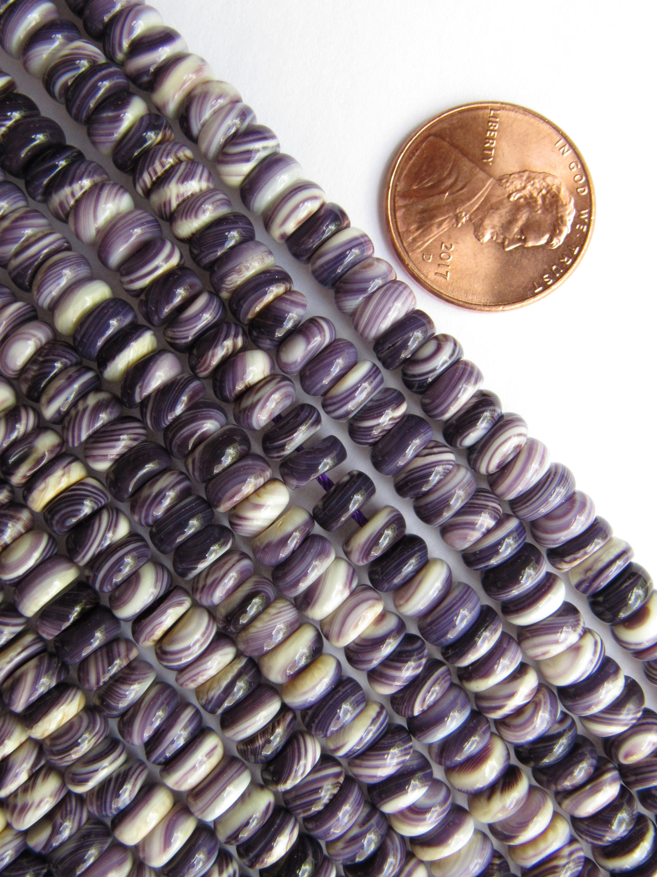 Wampum BEADS Quahog Shell USA 6x3mm Rondelles Strong Purple 16" Strand