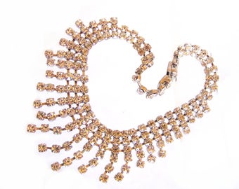 Vintage Clear Prong Set Rhinestone Waterfall Necklace Choker -Bridal Jewelry - Wedding/Prom/Special Occasion