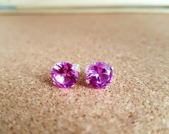 Sapphire earrings Stud earrings Pink sapphire earrings Gemstone earrings Bridal earrings Sapphire jewelry Birthstone earring Sapphire