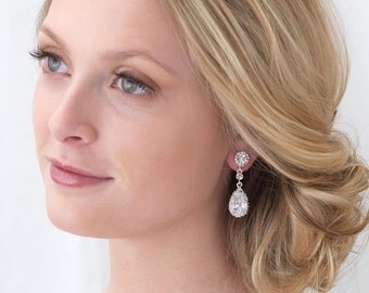 Rhinestone Wedding Earrings, Cubic Zirconia Bridal Earrings, Earrings for Bride, Crystal Earrings for Bride, Teardrop Earrings ~JE-4057