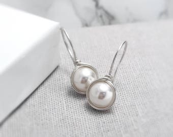 Pearl Earrings Sterling Silver | June Birthstone | Pearl Earrings UK | Ivory Pearl Earrings | Silver Pearl Earrings | Pearl Jewellery UK