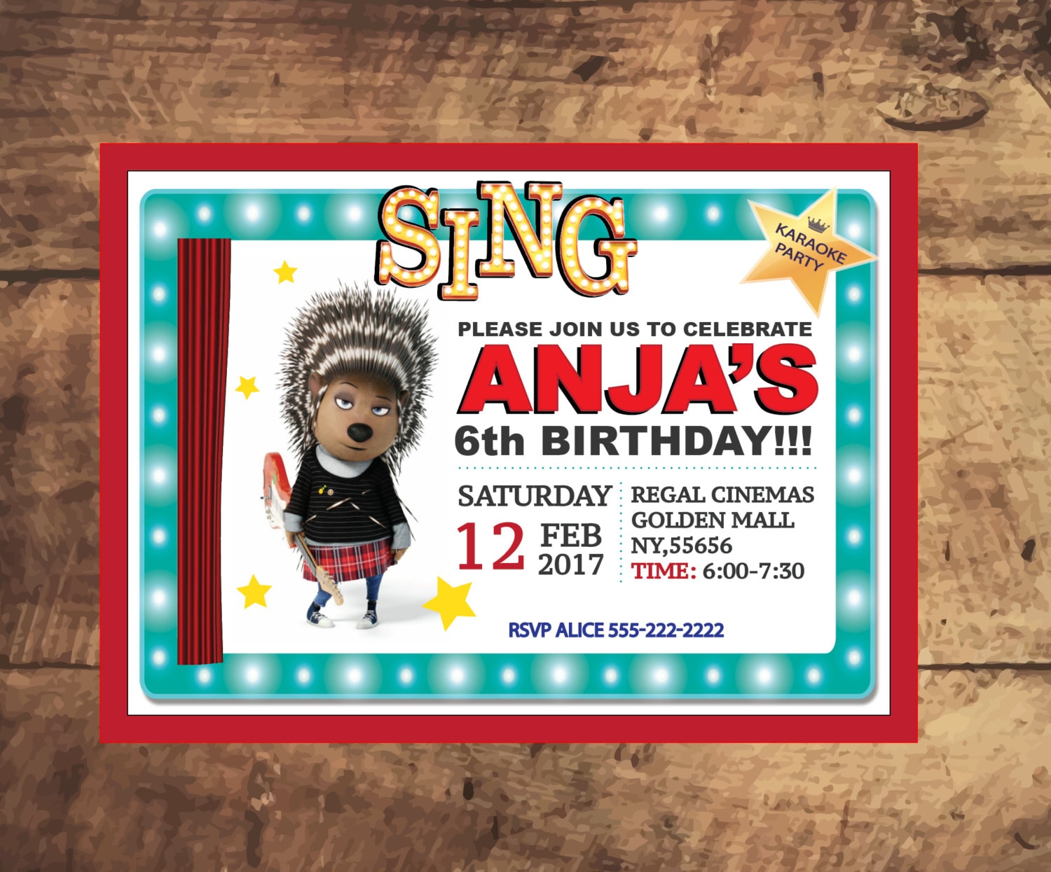 SING MOVIE BIRTHDAY invitation Ash invite printable