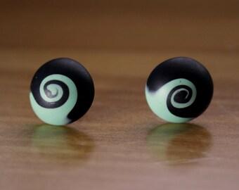 Aqua and Black Swirled Clay Post Earrings