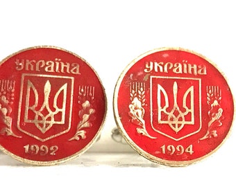 169: Ukraine 25 kopiyok coin CuffLinks (Red)