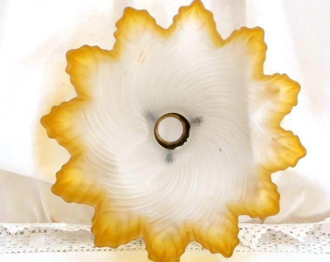 Antique French Amber and Frosted Opaline Glass Light Shade, French Country Decor, Rustic, Primitive, Decor, Brocante, Chic, France, Opaque