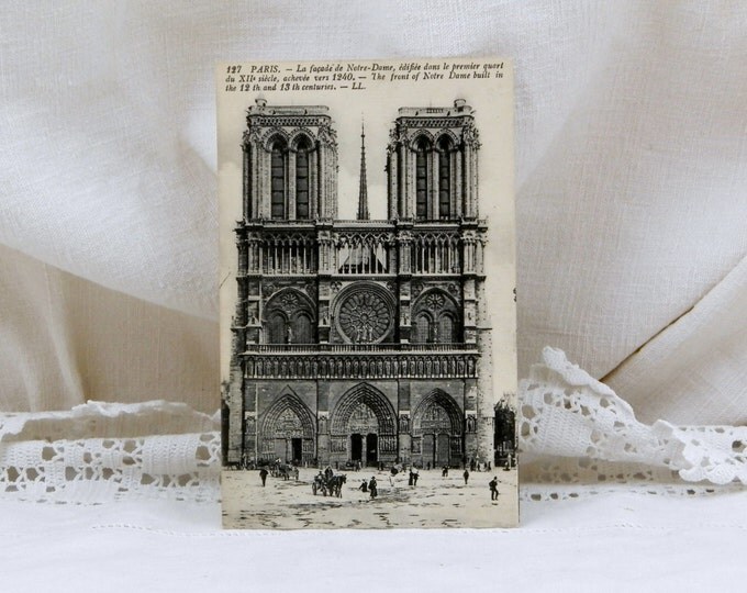 Antique French Black and White Postcard, Notre Dame de Paris, French Country Decor, Vintage, Parisian, Retro Interior, Provencal, Home,
