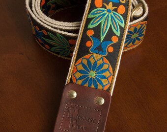 Orange/Green/Blue Floral VIntage-styled Guitar Strap