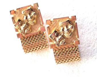 Vintage Cufflinks Theatre Masks 1970s Wraparound Cuff Links Drama Stage Greek Muses Comedy Tragedy Thalia Melpomene Stage 1960s Performance