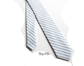 Dusty Blue Men's Striped Necktie Dusty Blue Wedding Necktie, Blue Grey Men's Skinny Tie