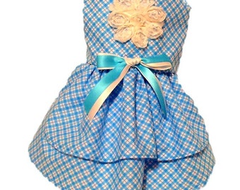 Dog Dress, Dog Clothing, Dog Wedding Dress, Pet Clothing, Dog Attire, Pet Dress - Blue Plaid