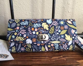 Navy Flowered Wallet, Flowered Navy Wallet, Flowers Wallet, NCW Flower wallet, Emmaline Flowered Wallet, Navy Floral Wallet - Ready to Ship