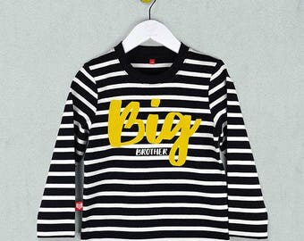 Big Brother t-shirt, I'm a big brother, big sibling, new baby, baby shower, black and white striped t-shirt for boys, 100% cotton