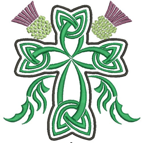 Celtic cross with flowers thistle Machine Embroidery Design
