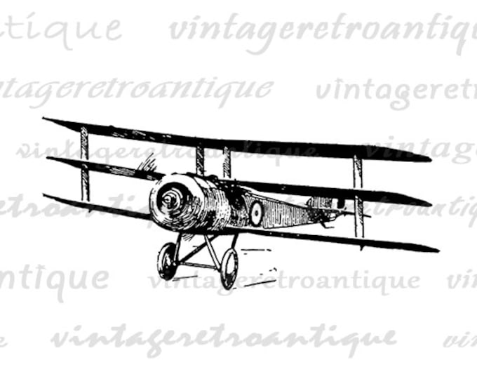 Digital Plane Clipart Graphic Vintage Airplane Art Download Triplane Biplane Image Antique Printable Clip Art Jpg Png Eps HQ 300dpi No.127