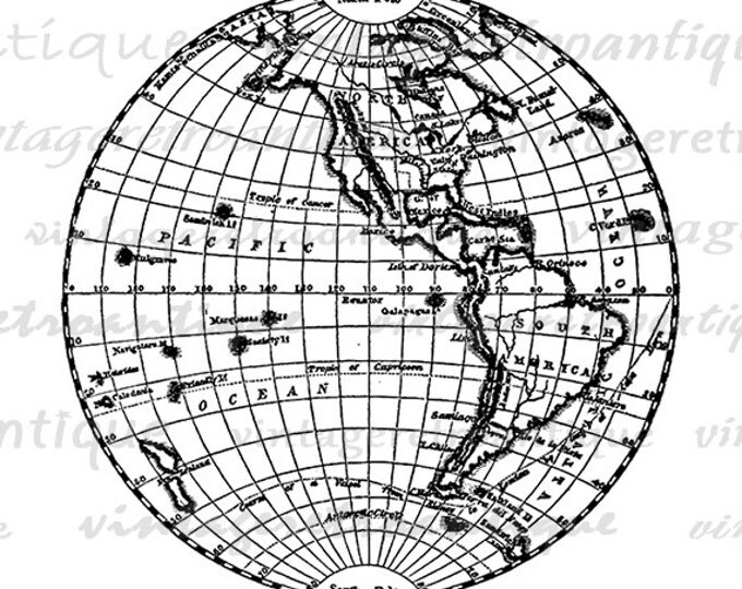 Digital Printable Earth Globe Image Western Hemipshere Map Download Graphic Antique Clip Art Jpg Png Eps HQ 300dpi No.3630