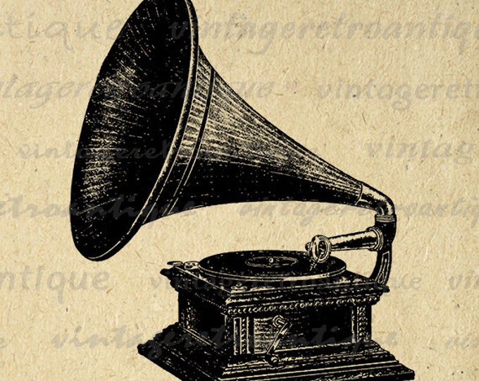 Digital Image Antique Phonograph Graphic Talking Machine Printable Download Vintage Clip Art Jpg Png Eps HQ 300dpi No.1537