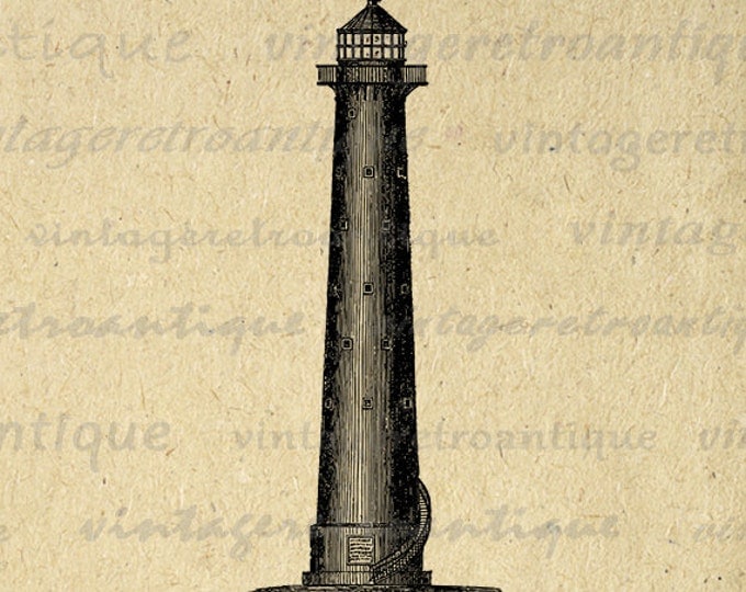 Printable Digital Lighthouse Image Download Graphic Illustration Vintage Clip Art Jpg Png Eps HQ 300dpi No.2155