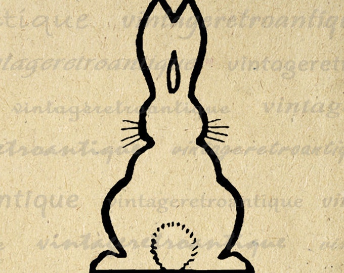 Digital Image Bunny Rabbit Cute Graphic Spring Download Outline Printable Vintage Clip Art Jpg Png Eps HQ 300dpi No.3270